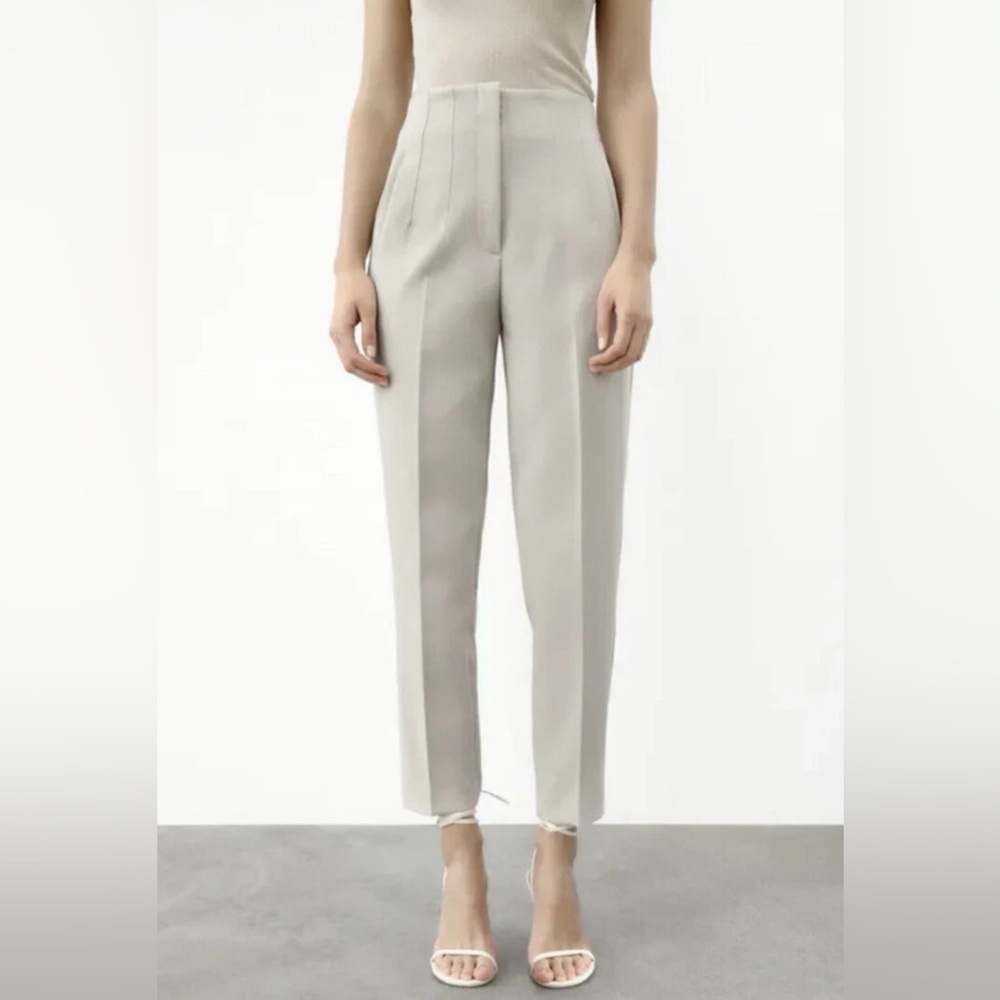 ZARA High Waist Oyster White Tailored Trousers L Minimalist Work Pants